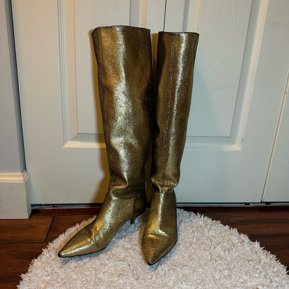 Zara Gold Heeled Knee-high Boots